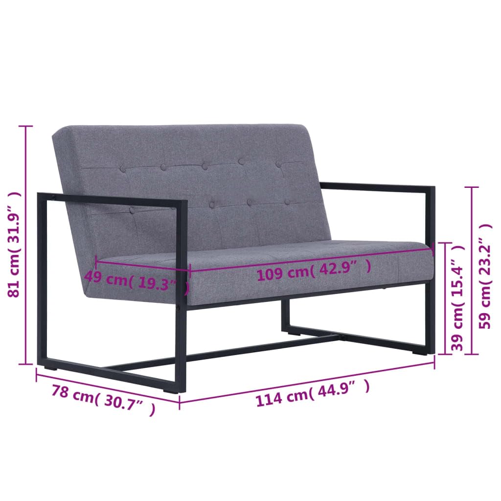 Light Gray 2-Seater Upholstered Fabric Sofa with Armrests N5242