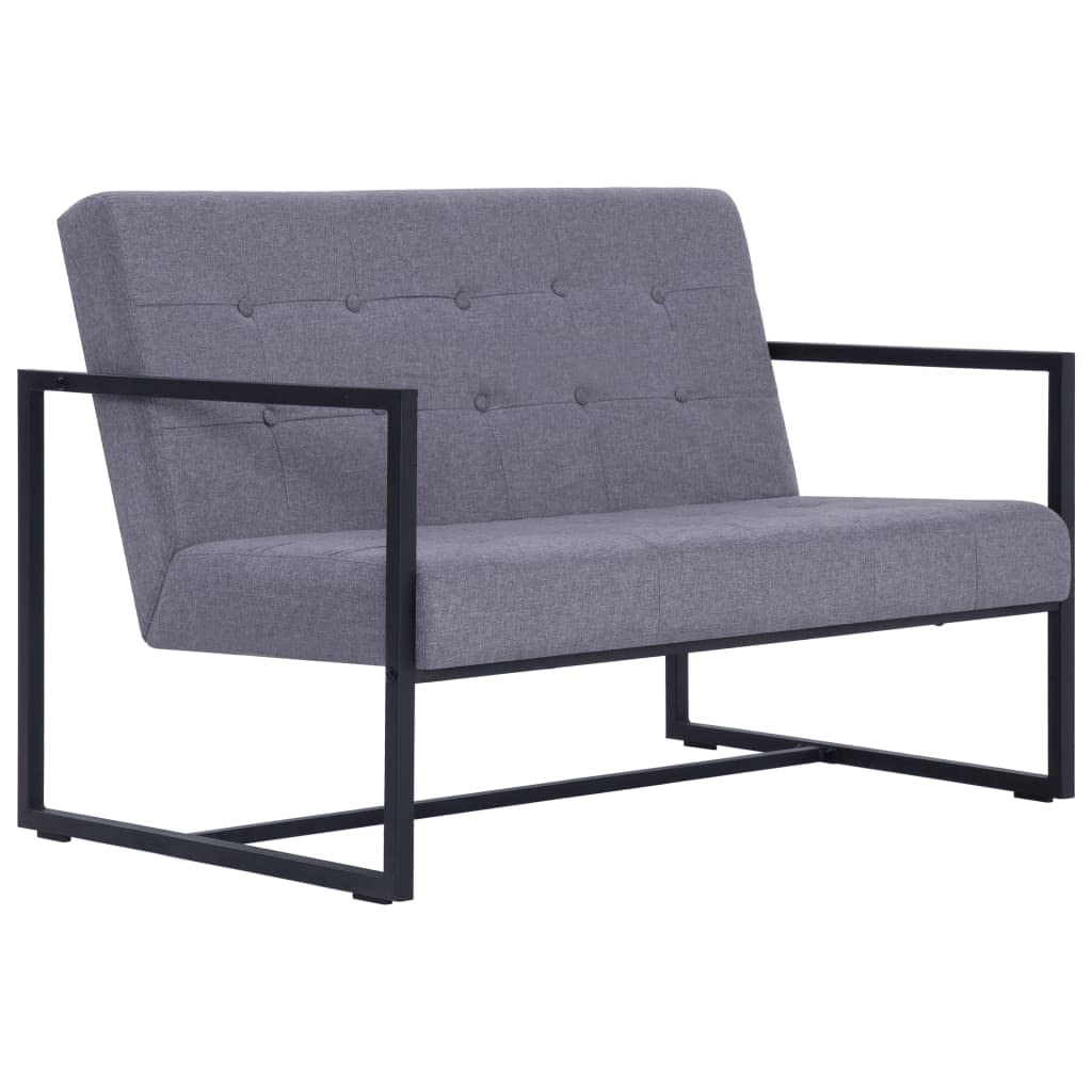 Light Gray 2-Seater Upholstered Fabric Sofa with Armrests N5242