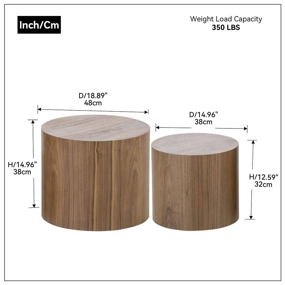 Round Coffee Table Set of 2 Wood Nesting End Table O466727