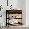 Black Oak Console Table 100x25x75 cm Engineered Wood & Steel with 2 Drawers O919