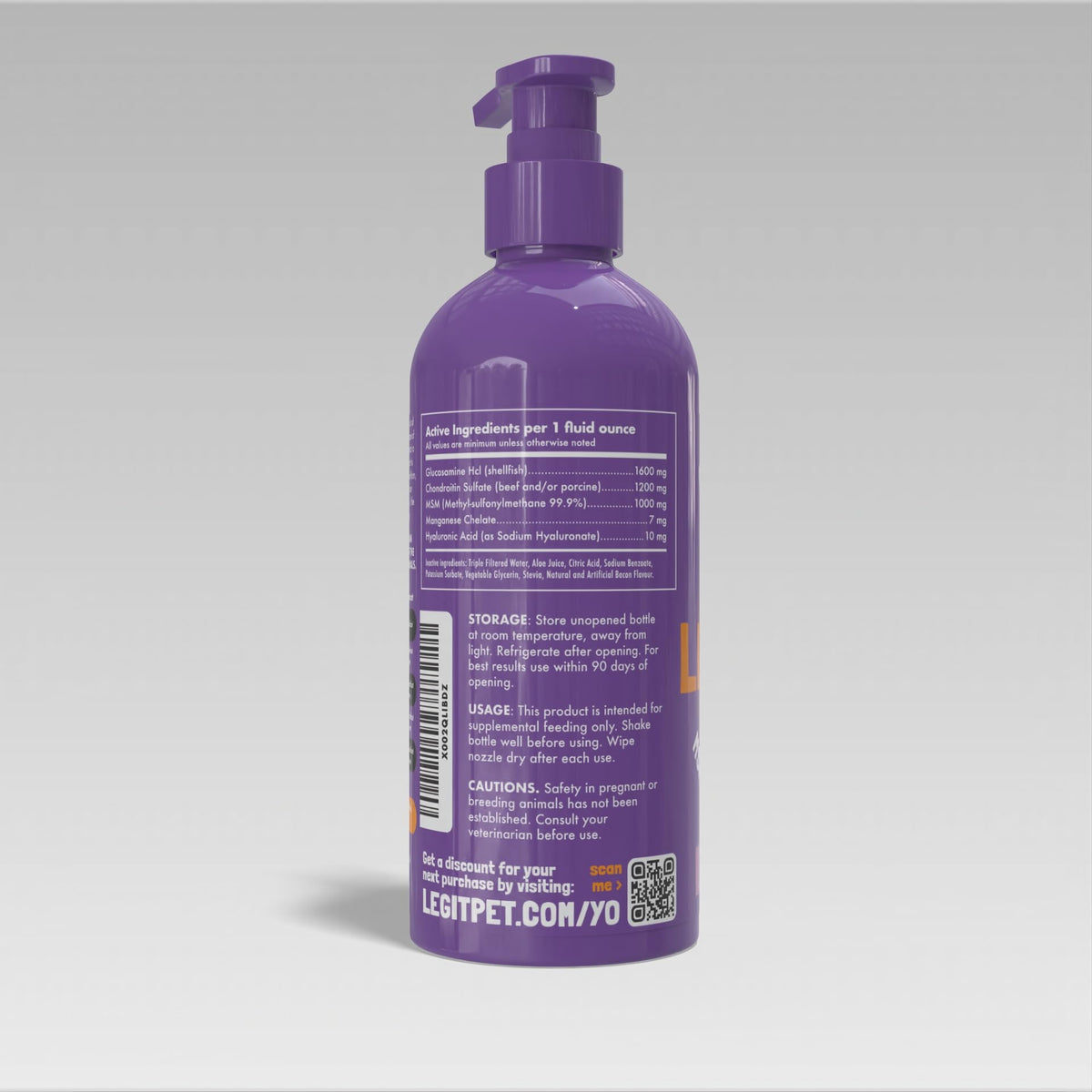 Liquid Glucosamine Chondroitin MSM Hyaluronic Acid Bacon Flavor Dog Supplement 32 oz O378