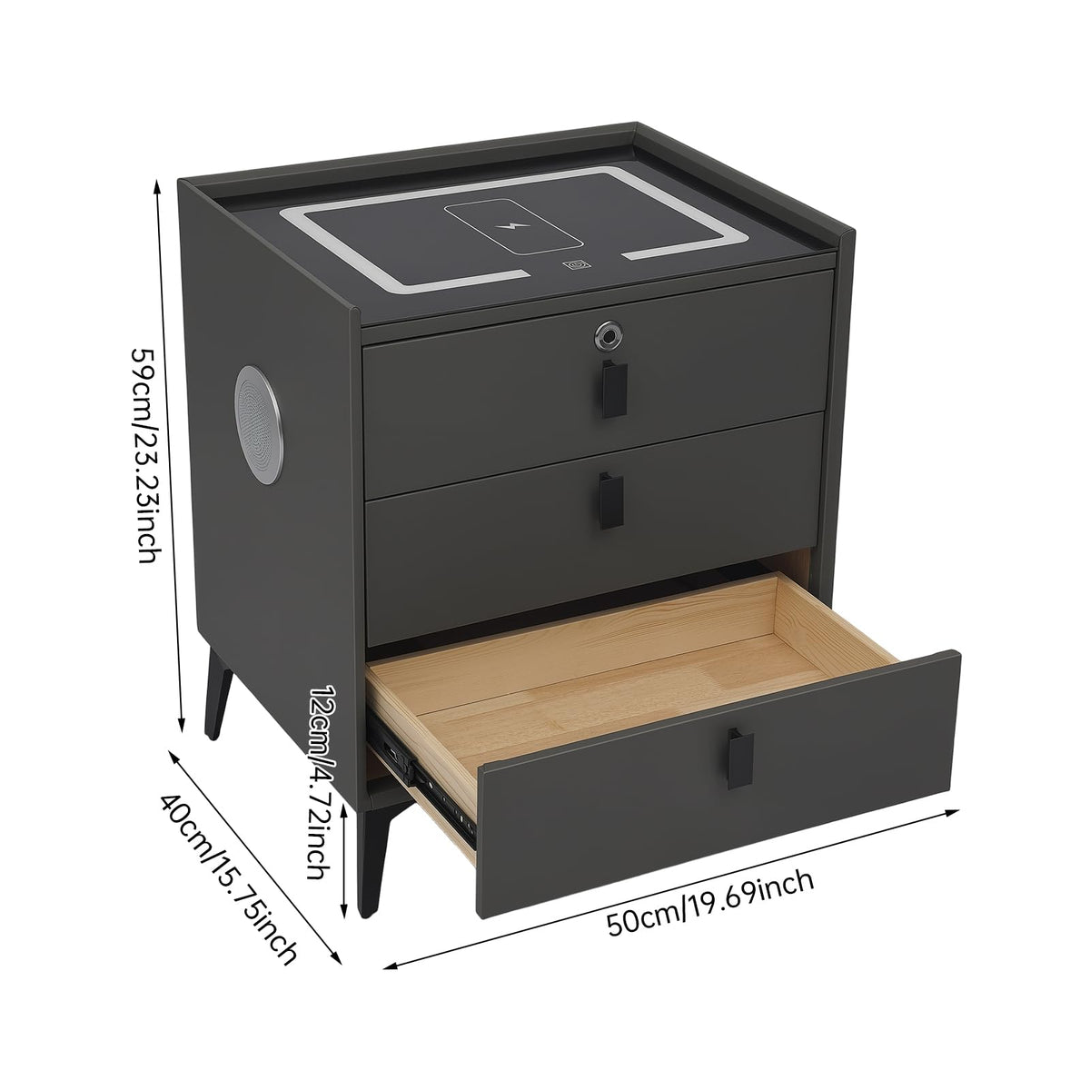 Smart LED Nightstand with Wireless Charging and Fingerprint Lock B410