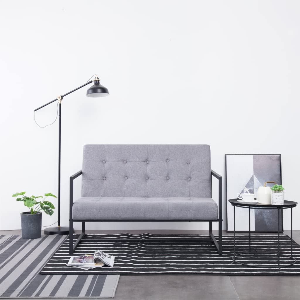 Light Gray 2-Seater Upholstered Fabric Sofa with Armrests N5242