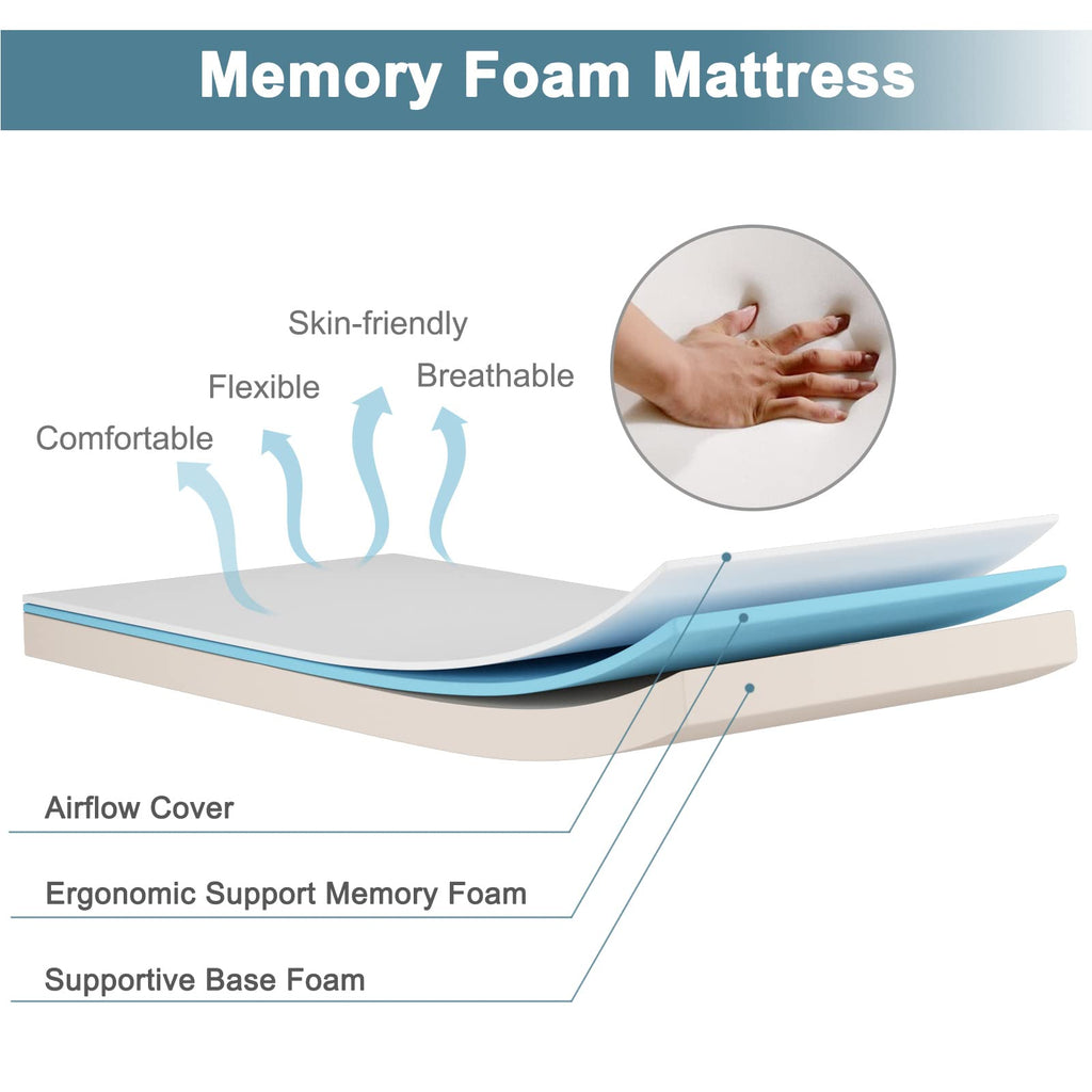 Folding Bed with 4 Inch Memory Foam Mattress Metal Frame Z788
