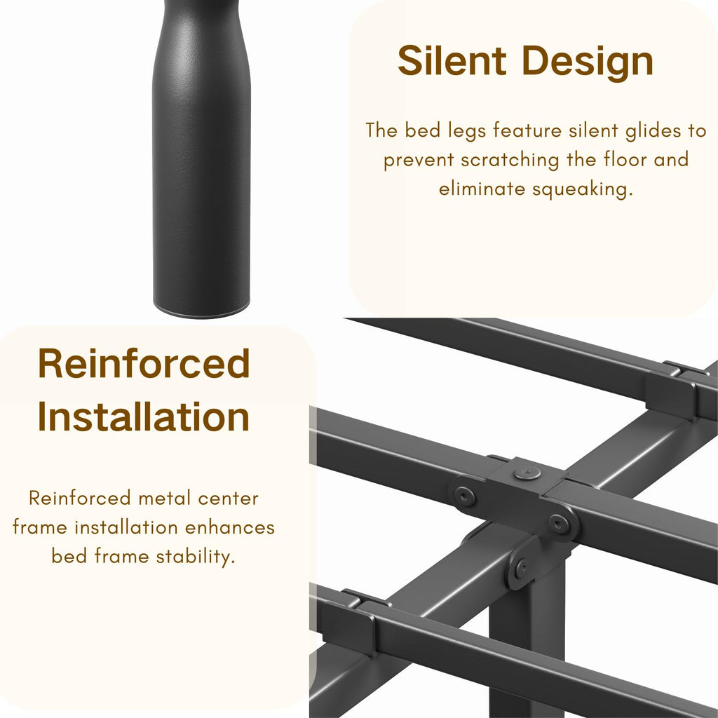 Queen Size Black Metal Bed Frame with Storage F23708