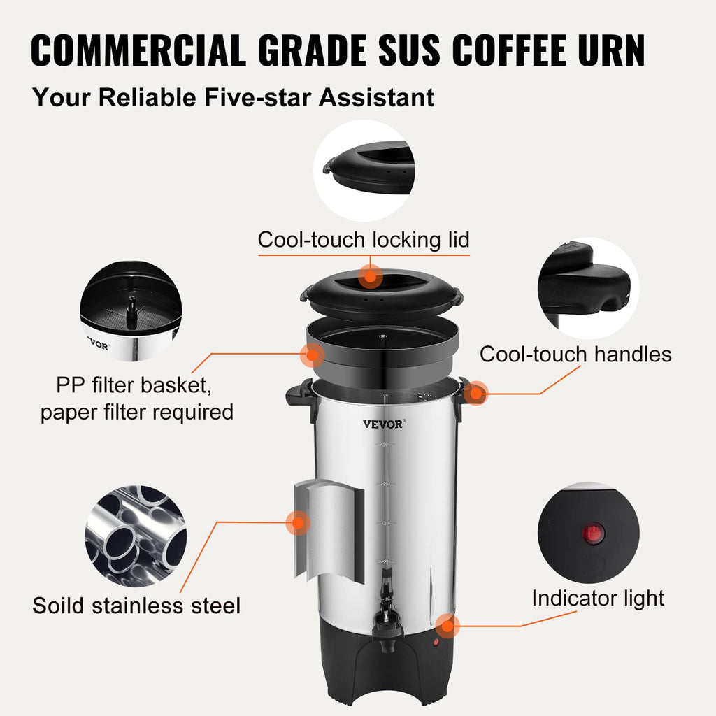 50 Cups Stainless Steel Commercial Coffee Urn W43998