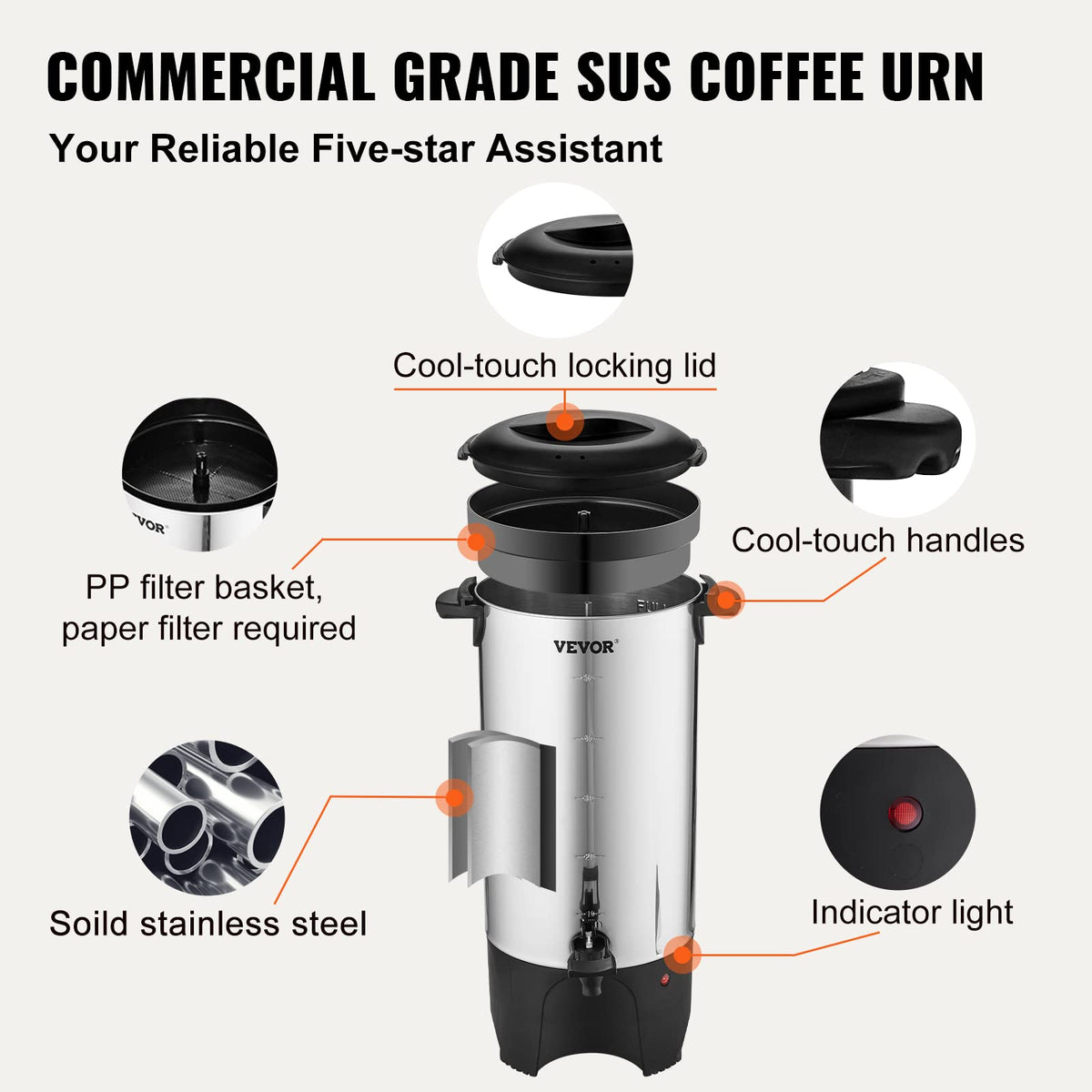50 Cups Stainless Steel Commercial Coffee Urn W43998