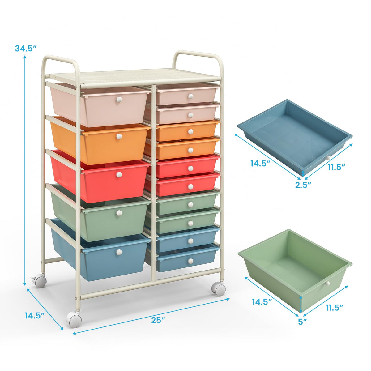 15 Drawer Rolling Storage Cart with Wheels B1766