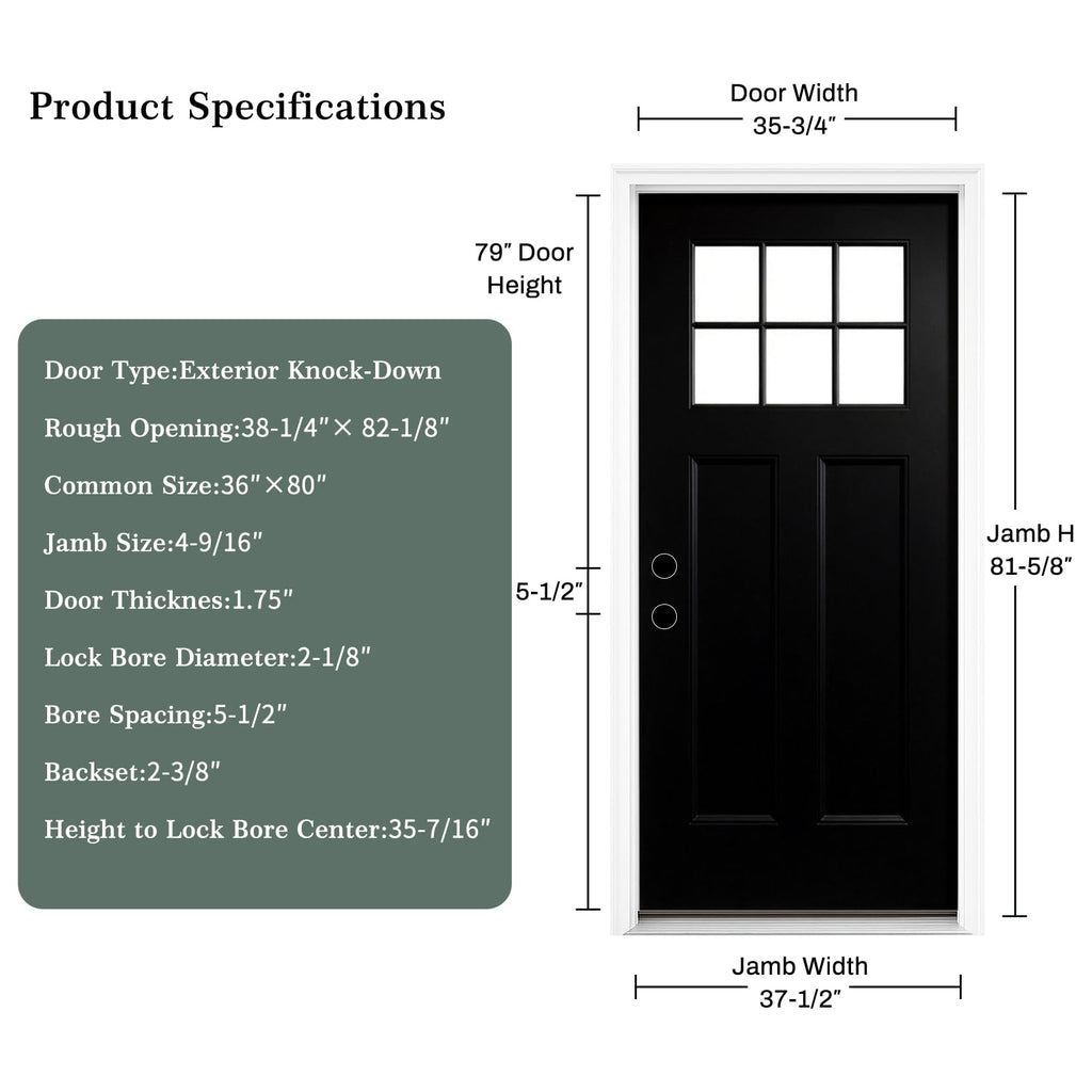 36 x 80 Black Fiberglass Entry Door V4987