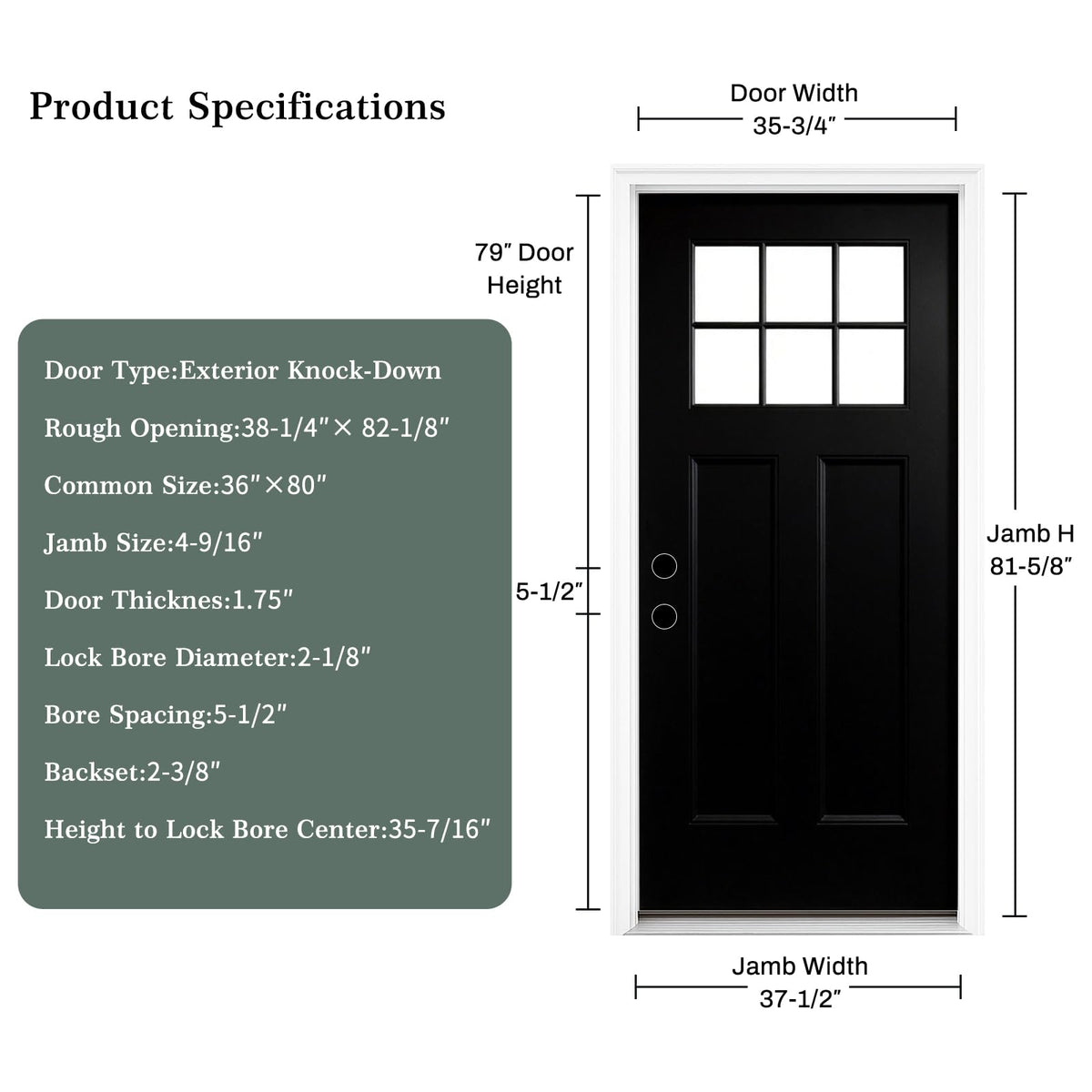 36 x 80 Black Fiberglass Entry Door V4987
