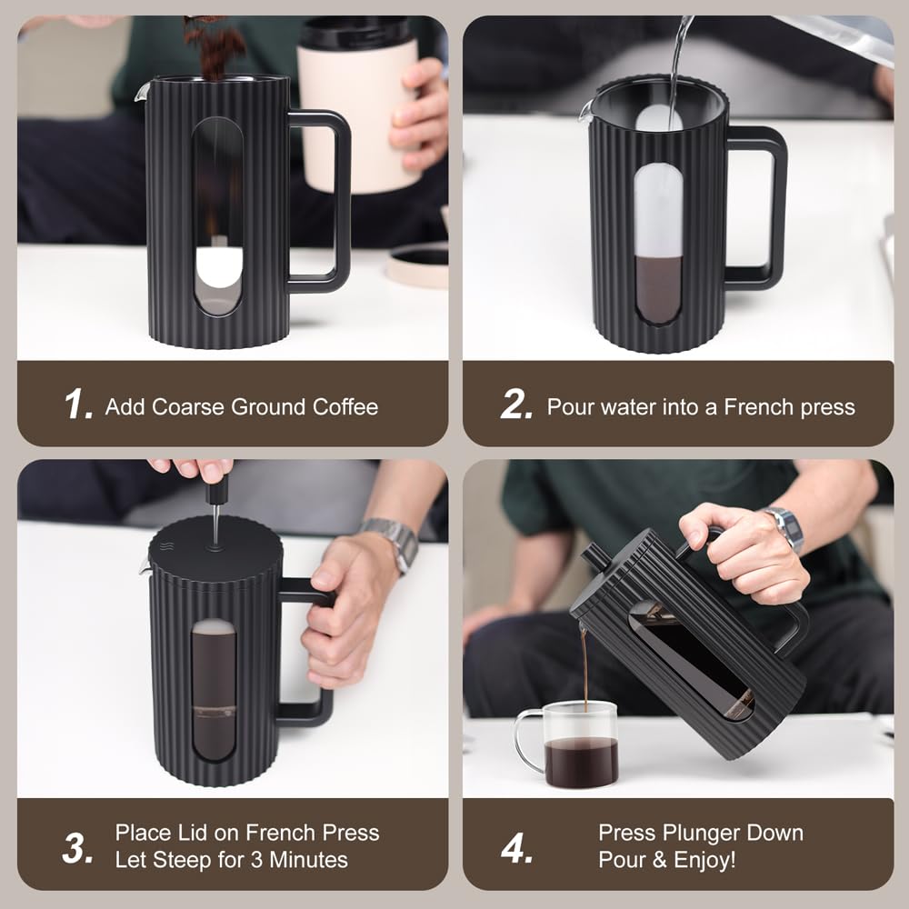 French Press Coffee Maker 12OZ Borosilicate Glass W5411