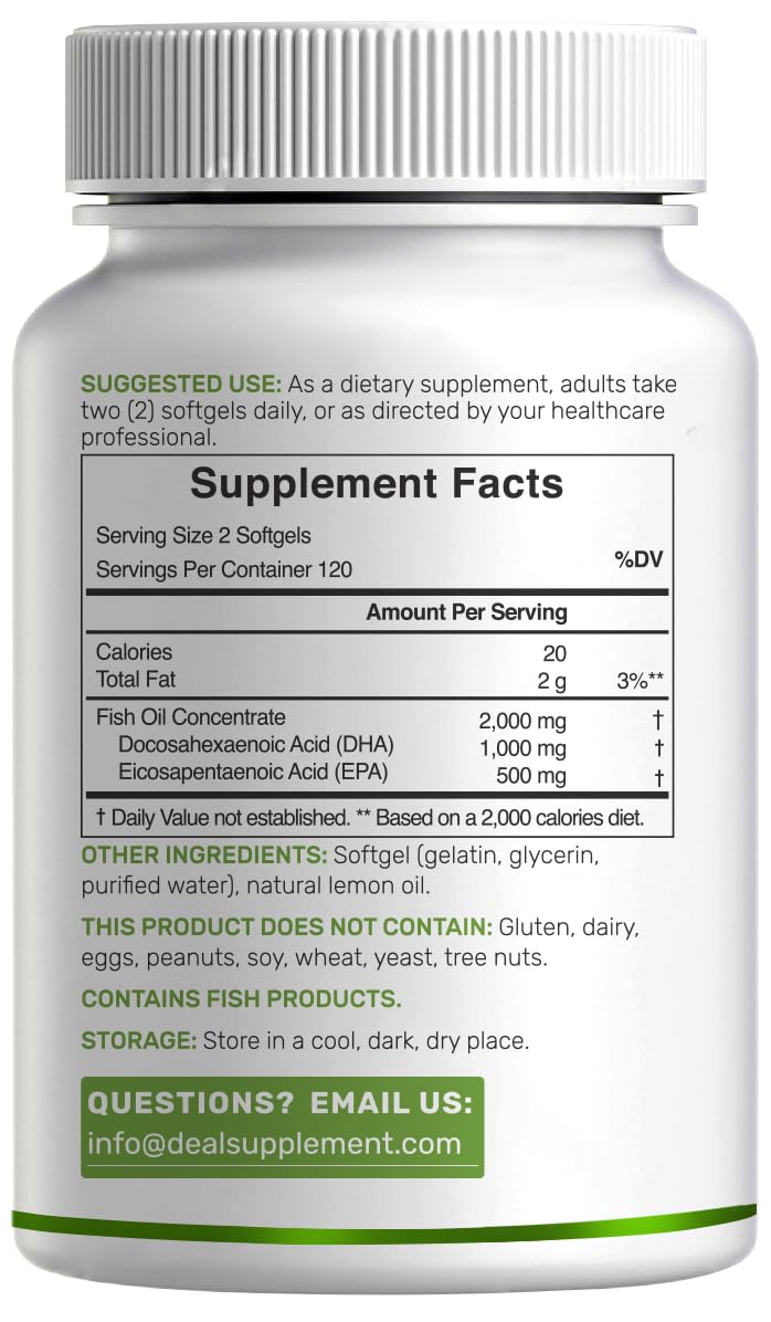 240 Softgels Lemon Flavor DHA 1000mg EPA 500mg Omega-3 Softgels Z56857