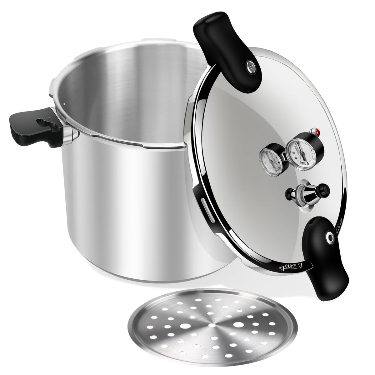 23-24QT Aluminum Pressure Cooker with Pressure Gauge O15079