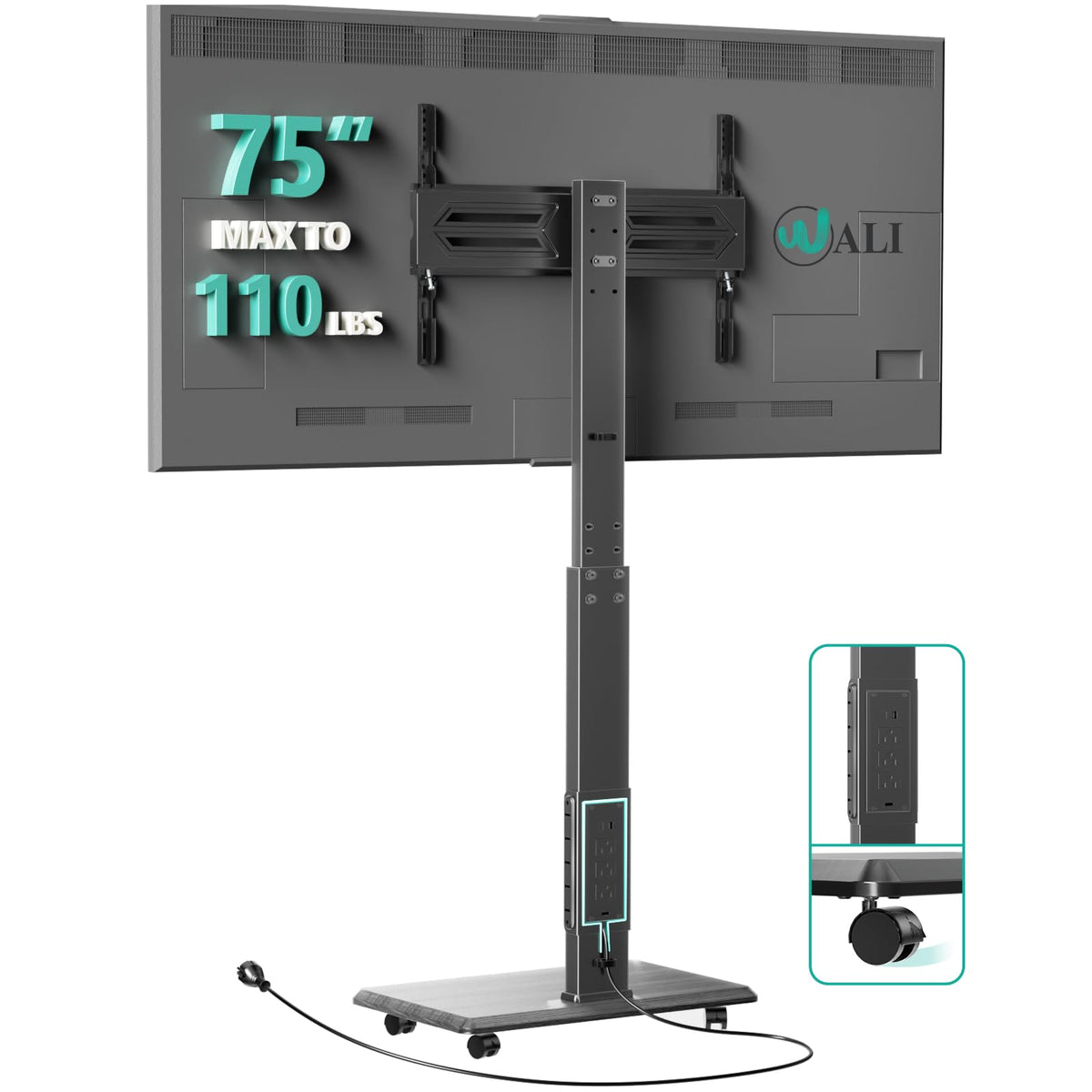 Rolling TV Stand with Power Outlet for 39-75 inch TV, Black H683871