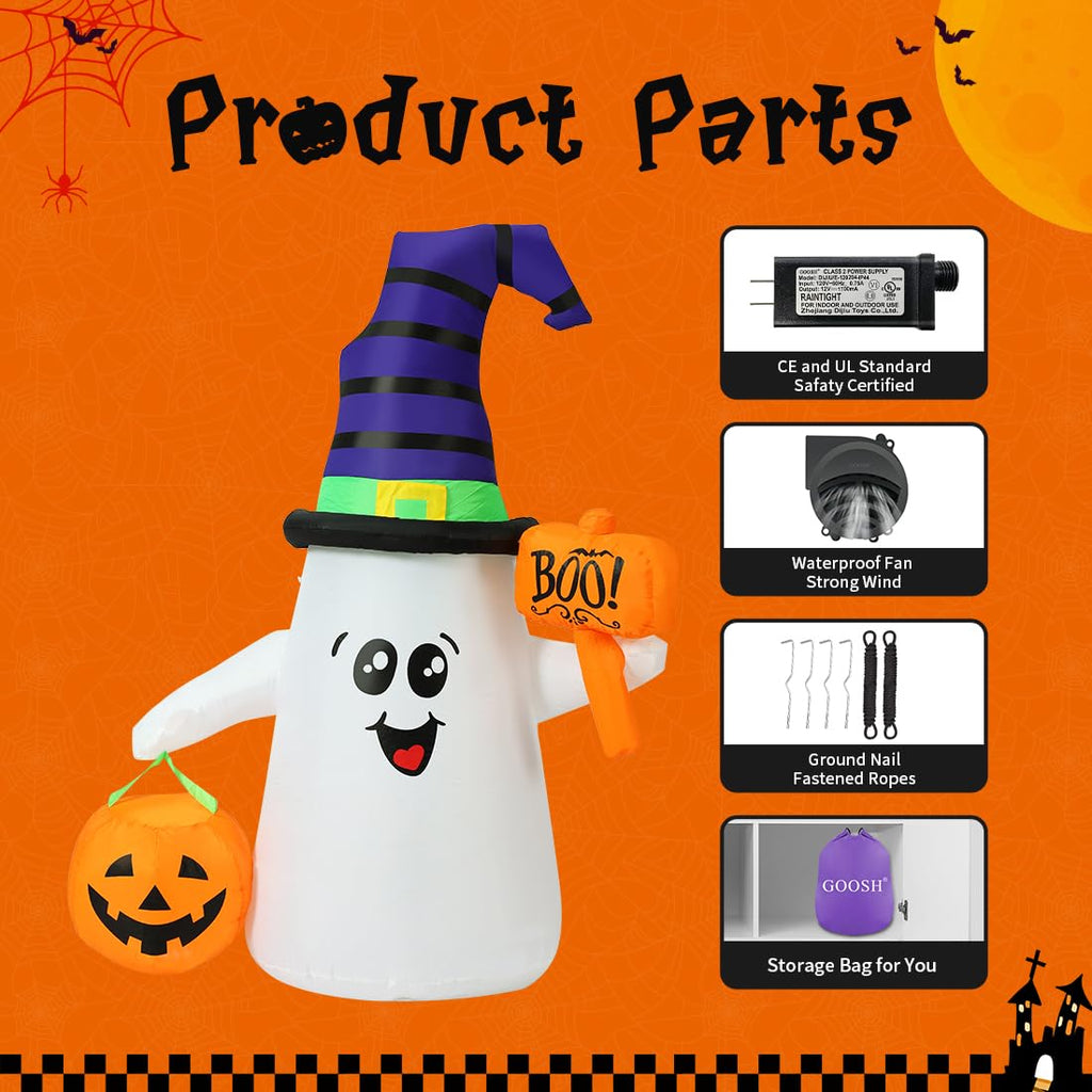 5 FT Halloween Inflatables Ghost with Built-in LEDs W441181