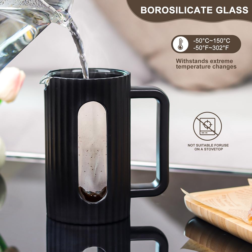 French Press Coffee Maker 12OZ Borosilicate Glass W5411