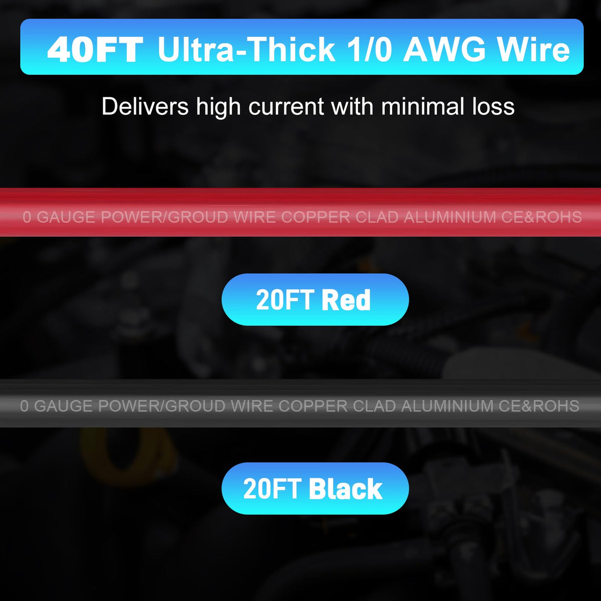 1/0 Gauge Copper Clad Aluminum Wire Kit with 250A ANL Fuse Holder X852917