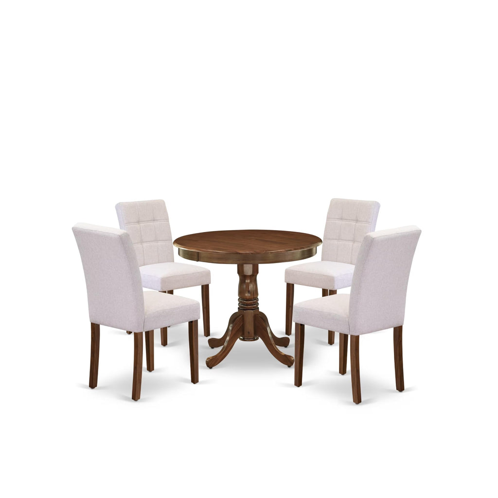 5 Piece Mid Century Dining Table Set with 4 Beige Fabric Chairs B91489