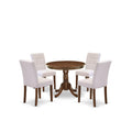 5 Piece Mid Century Dining Table Set with 4 Beige Fabric Chairs B91489