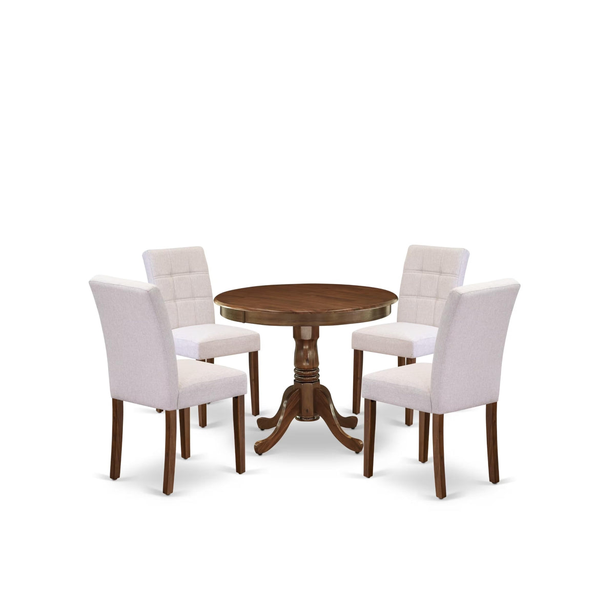 5 Piece Mid Century Dining Table Set with 4 Beige Fabric Chairs B91489