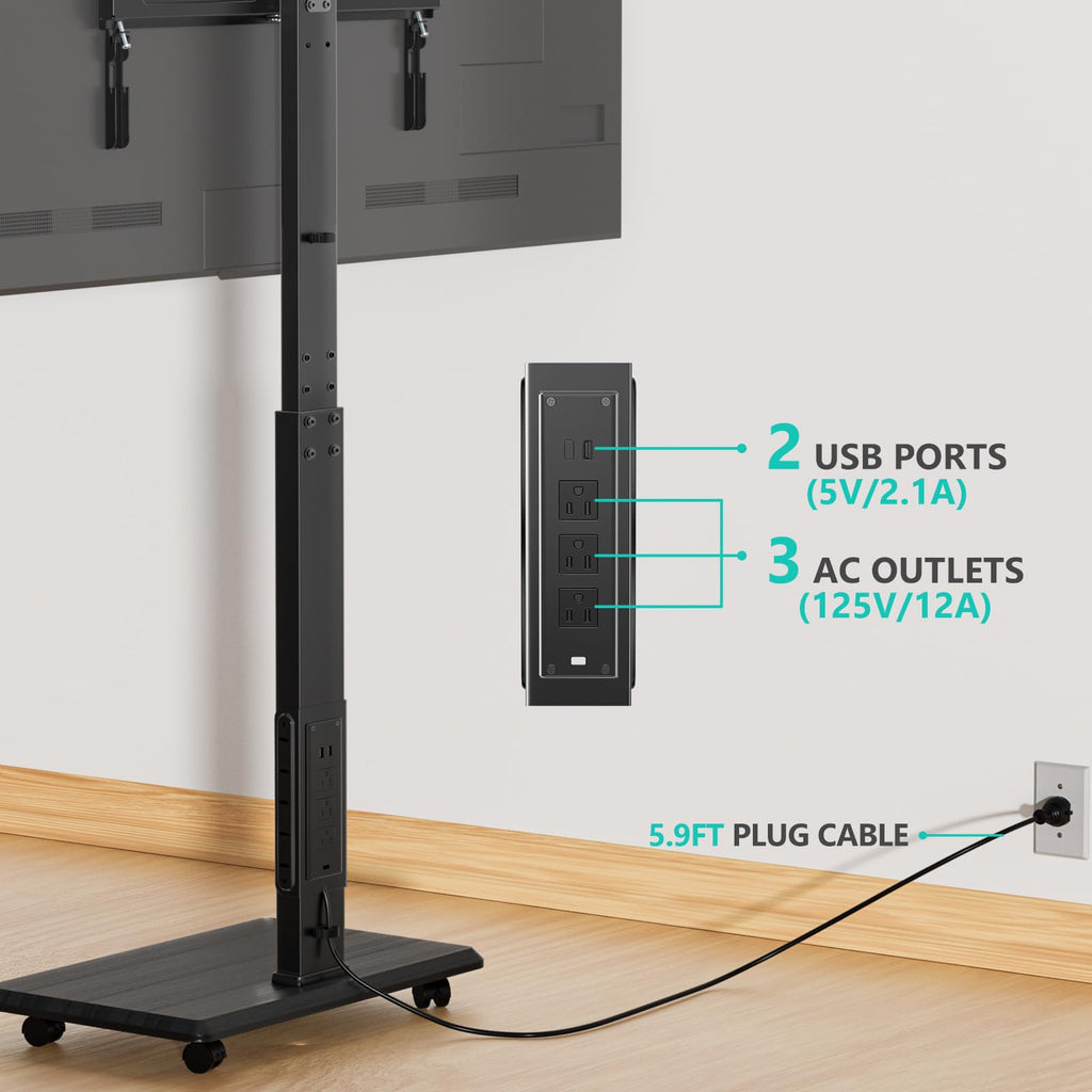 Rolling TV Stand with Power Outlet for 39-75 inch TV, Black H683871
