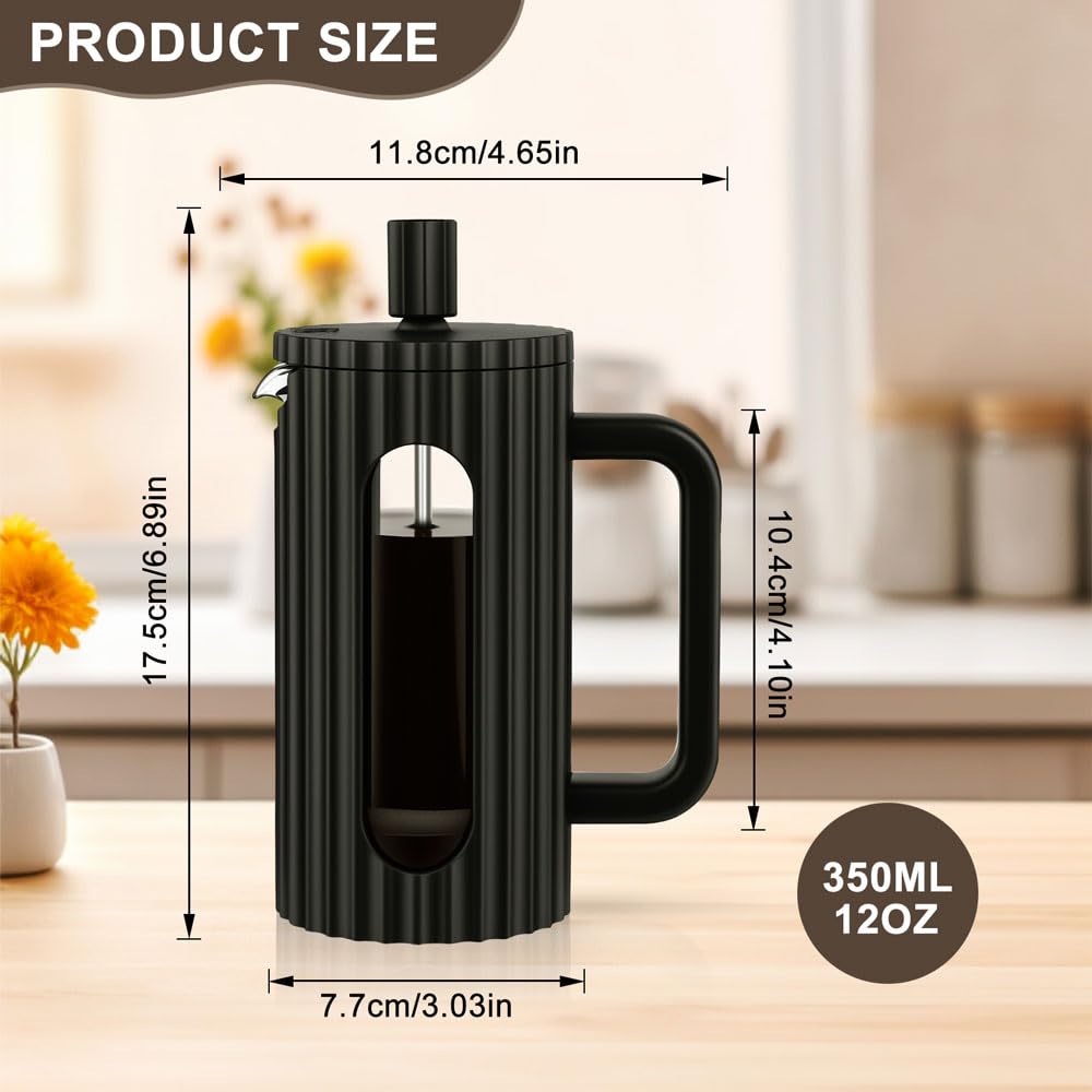 French Press Coffee Maker 12OZ Borosilicate Glass W5411