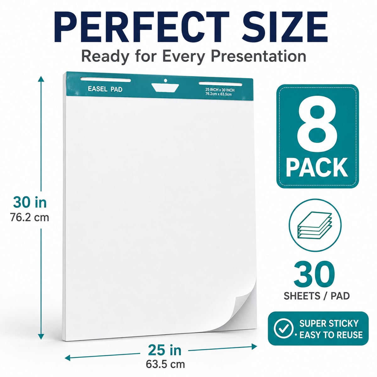 25 x 30 Inch Sticky Easel Pad, 30 Sheets, 8 Pads F77379