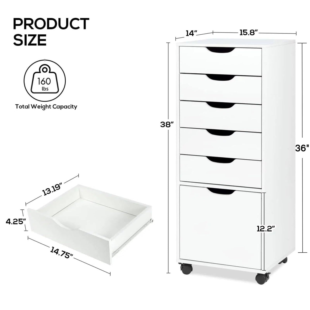 White 5 Drawer Mobile File Cabinet Q308