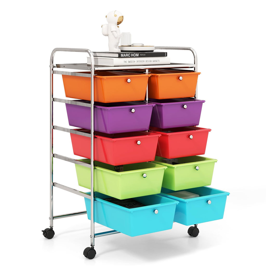 10 Drawer Rolling Storage Cart with Lockable Wheels L492057