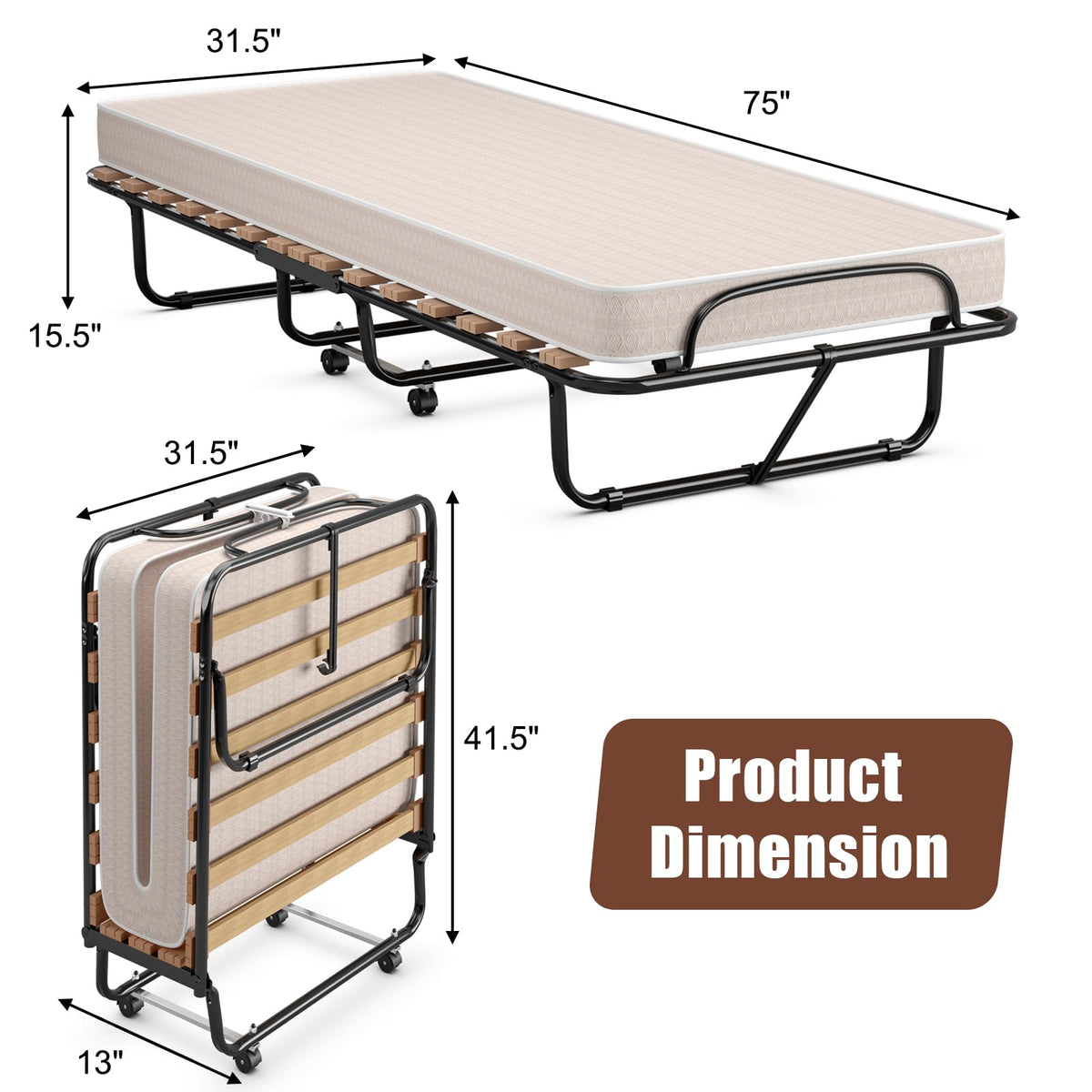 Folding Bed with 4 Inch Memory Foam Mattress Metal Frame Z788