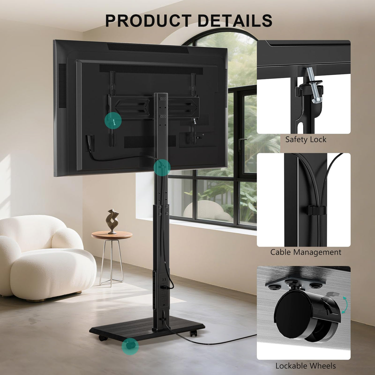 Rolling TV Stand with Power Outlet for 39-75 inch TV, Black H683871