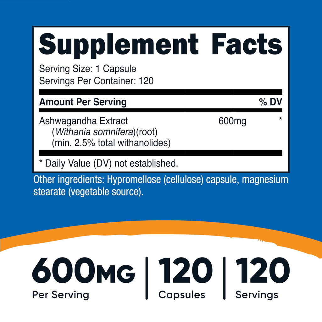 Ashwagandha Herbal Supplement 600mg 120 Capsules E66613