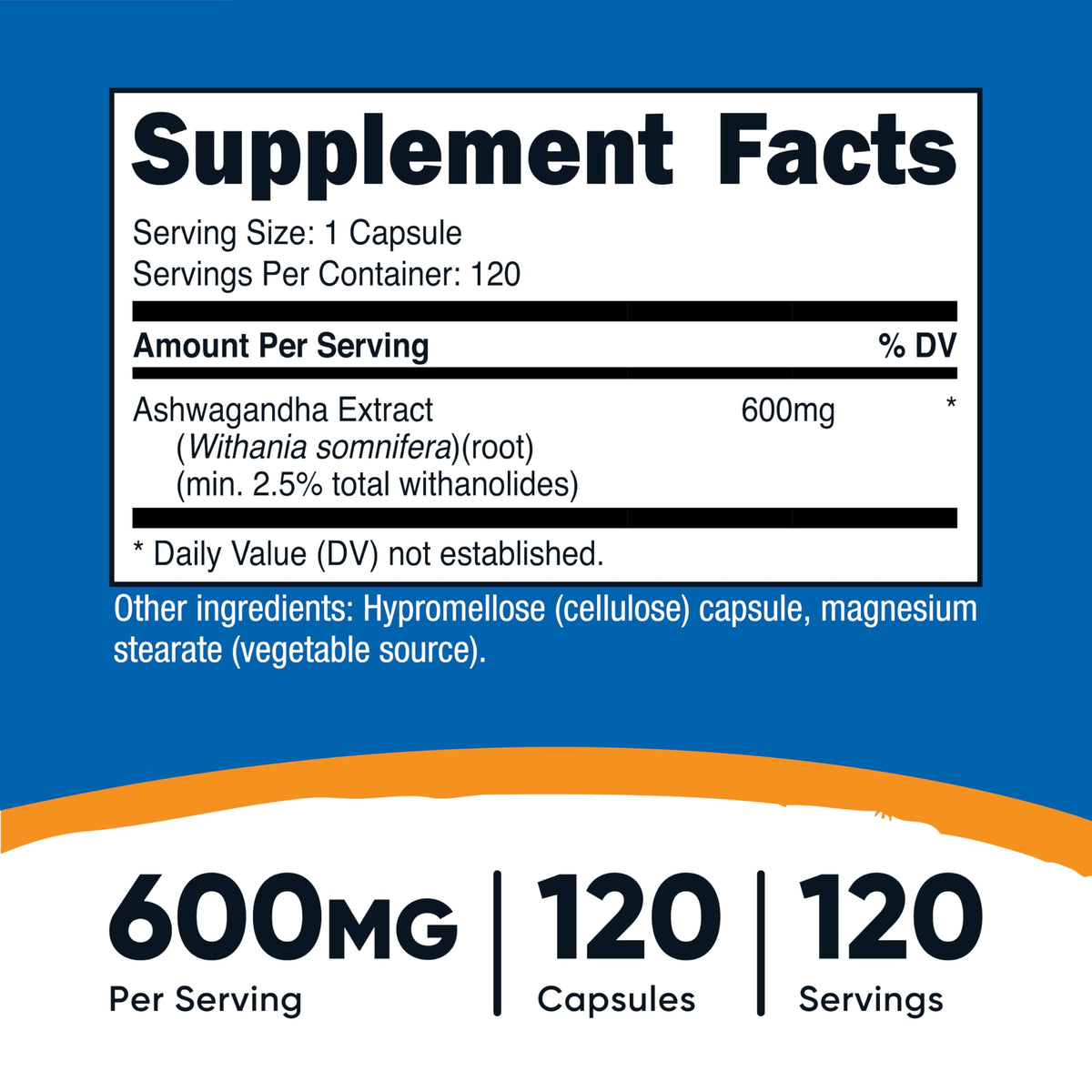 Ashwagandha Herbal Supplement 600mg 120 Capsules E66613