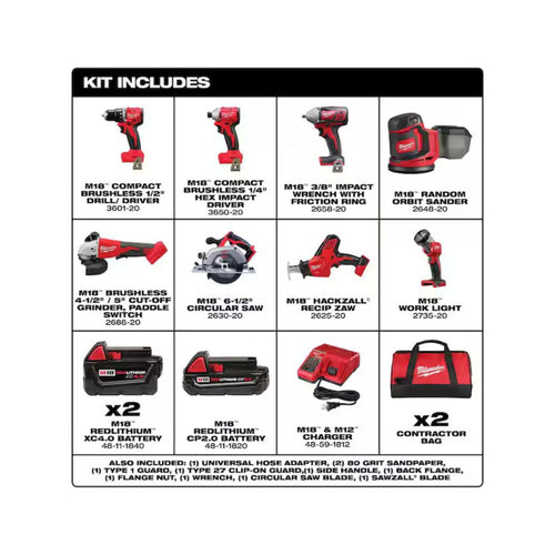 18V Cordless Power Tool Combo Kit, 8-Tool Set, 3 Batteries C2614