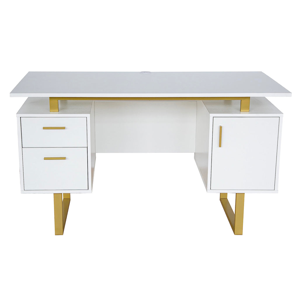 51"W Computer Desk with 2 Drawers & Storage Cabinet Q6544
