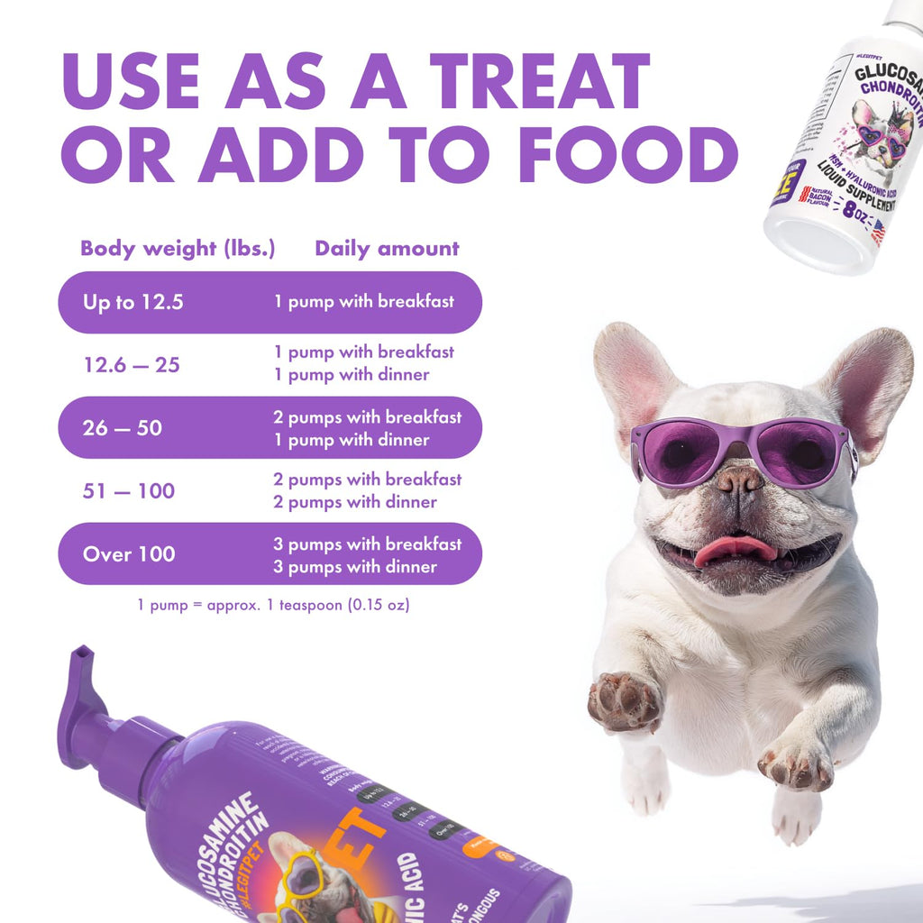 Liquid Glucosamine Chondroitin MSM Hyaluronic Acid Bacon Flavor Dog Supplement 32 oz O378