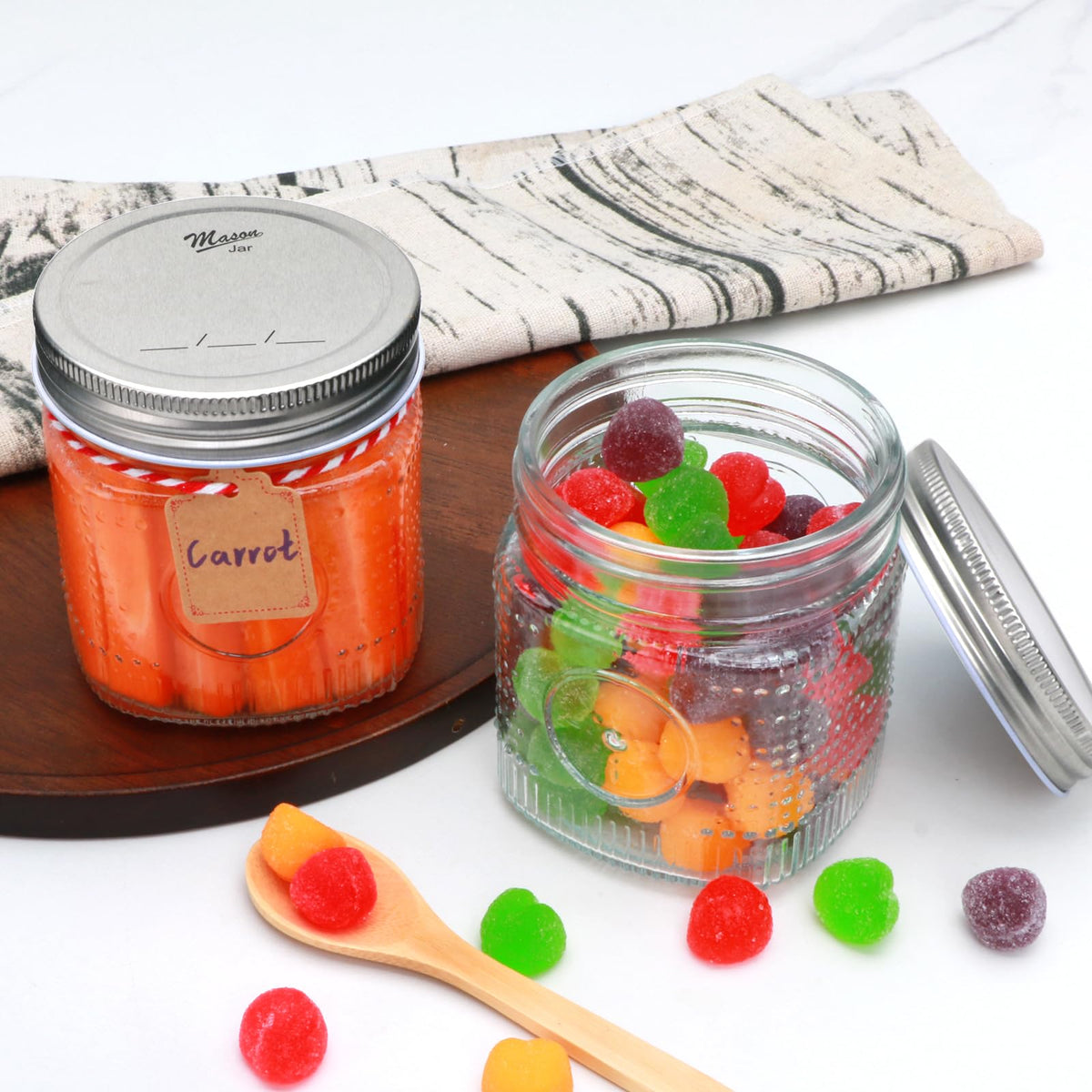 16 oz 12 Pack Wide Mouth Glass Jars with Lids S5737