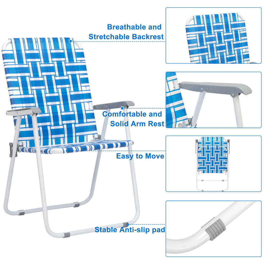Folding Aluminum Webbed Lawn Chairs Set of 2 Blue & White Strip G91102