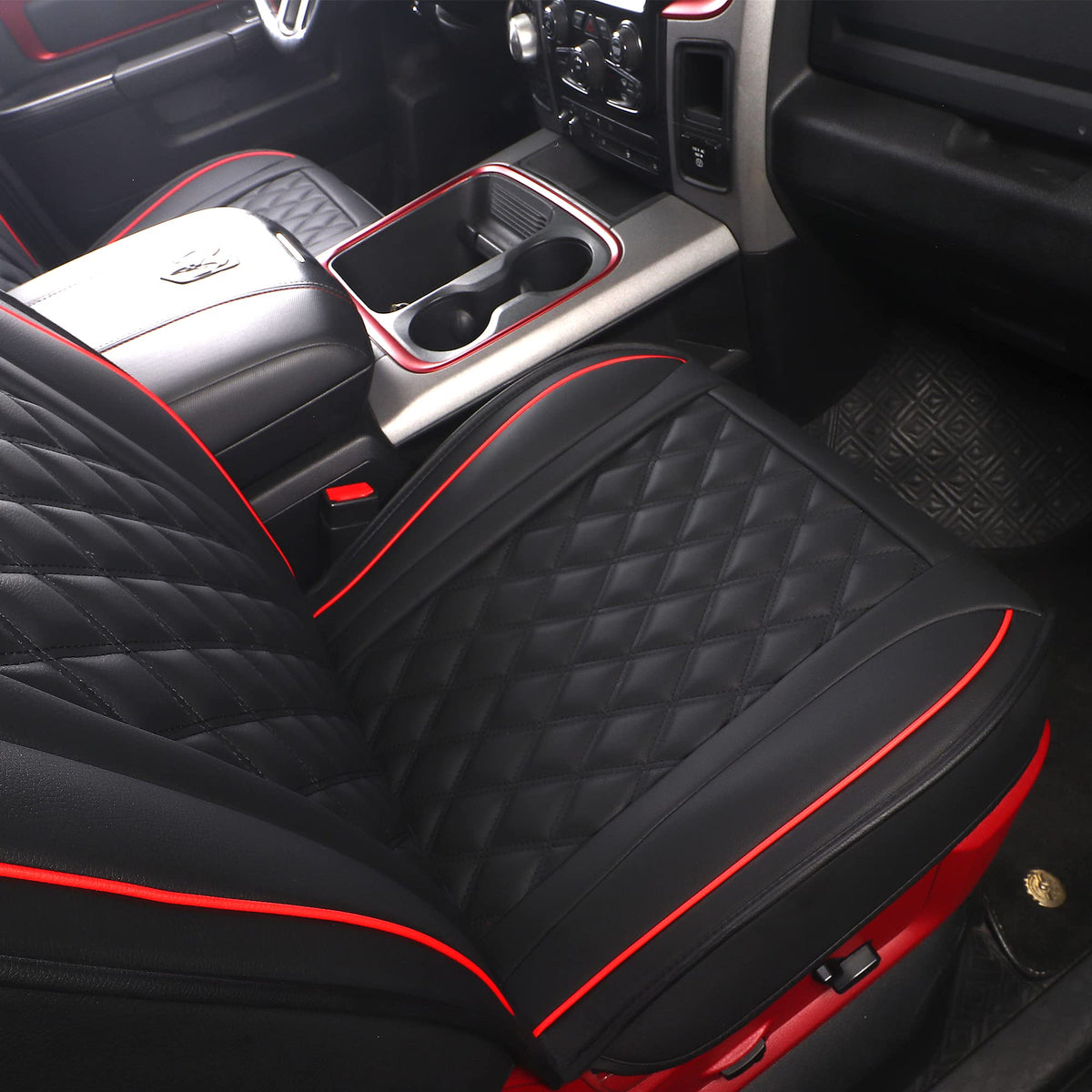 Waterproof Synthetic Leather Car Seat Covers 5PCS Full Set Black Red B2673