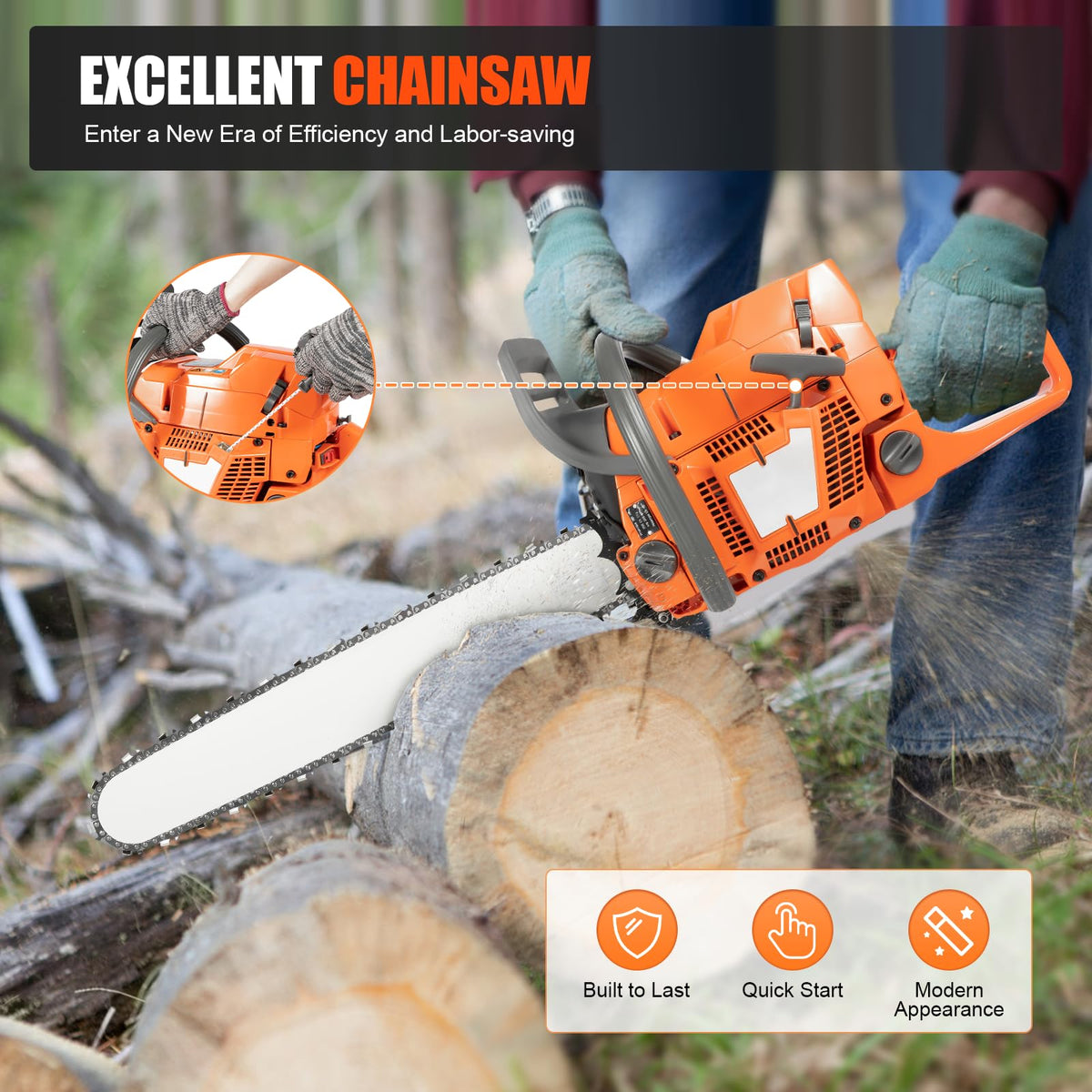 72CC 24inch 2-Cycle Gas Powered Chainsaw A677