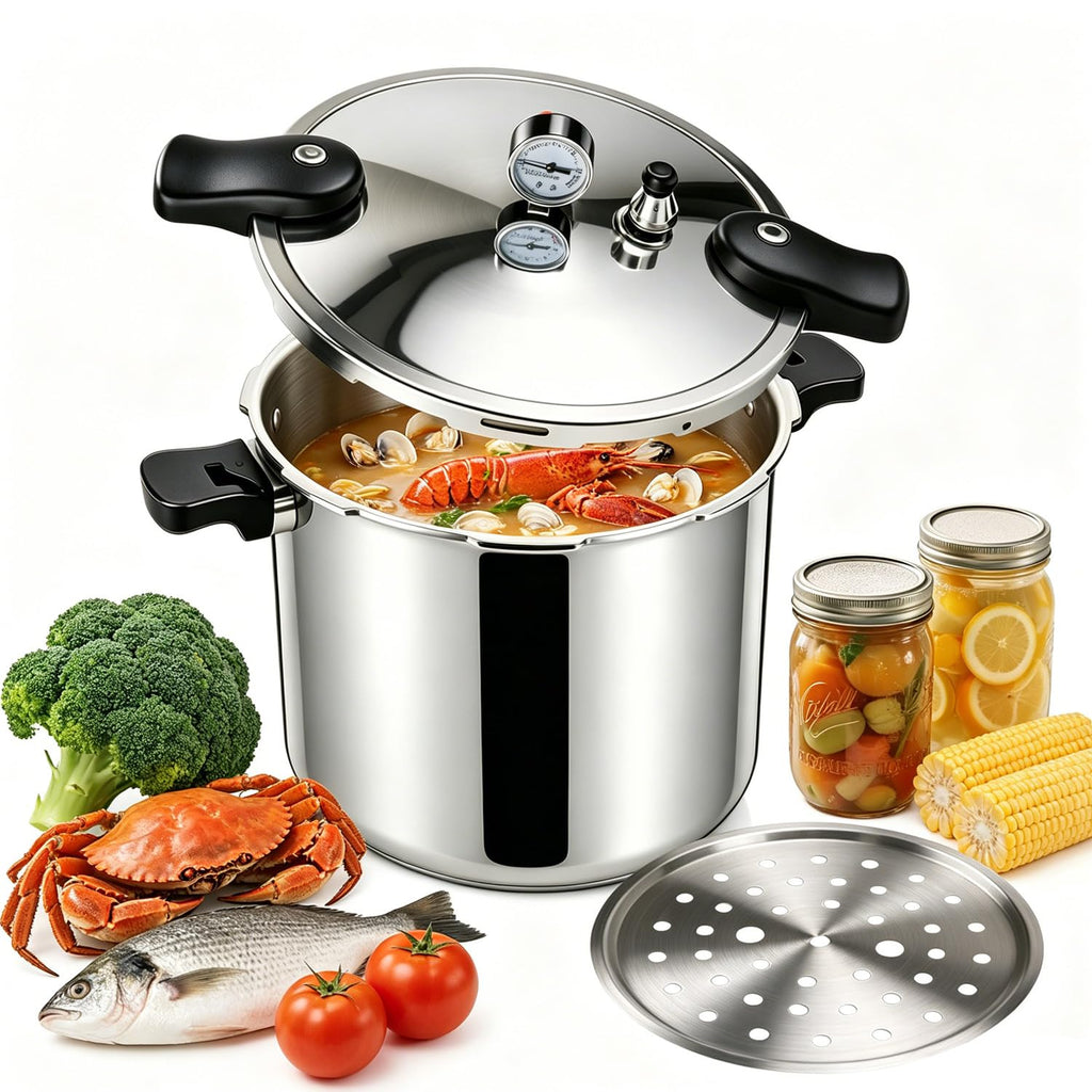 23-24QT Aluminum Pressure Cooker with Pressure Gauge O15079
