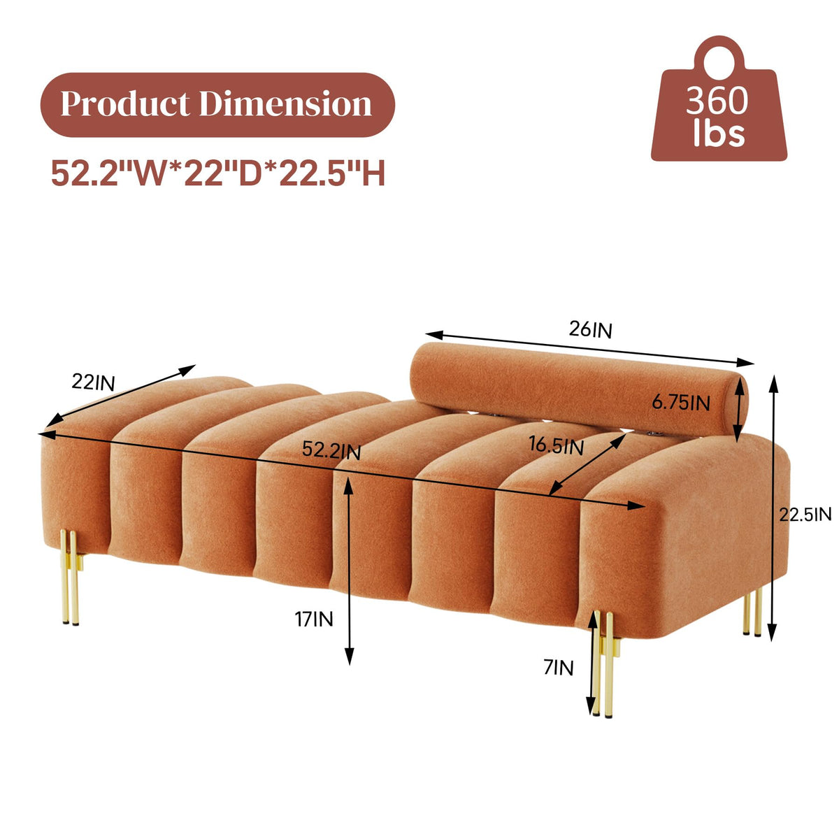 Orange Velvet Ottoman Bench D318648