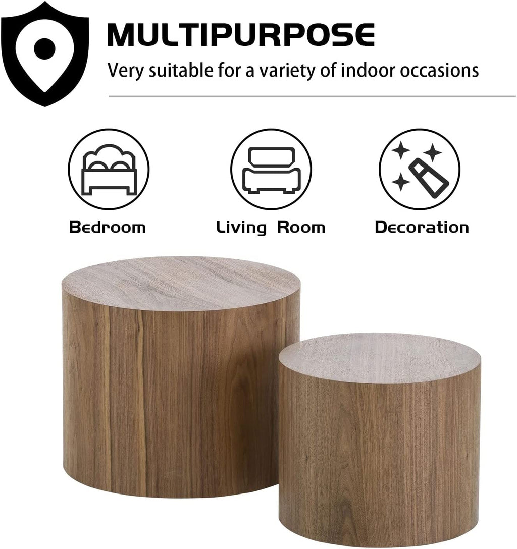 Round Coffee Table Set of 2 Wood Nesting End Table O466727