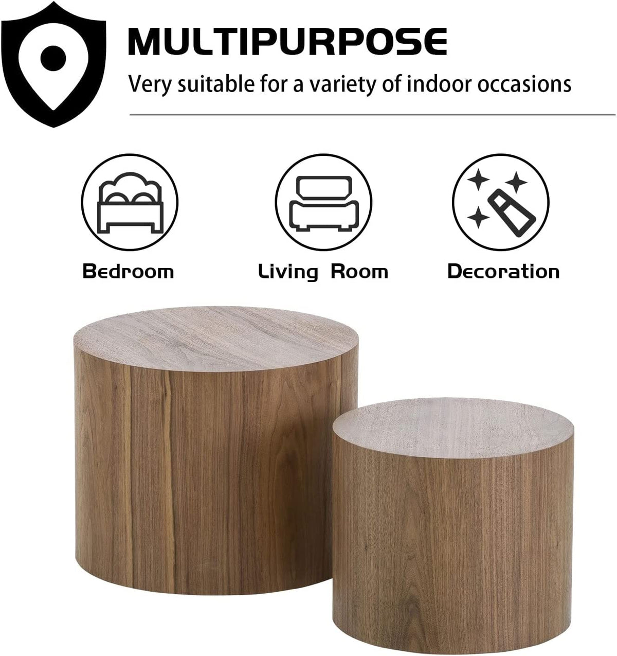 Round Coffee Table Set of 2 Wood Nesting End Table O466727