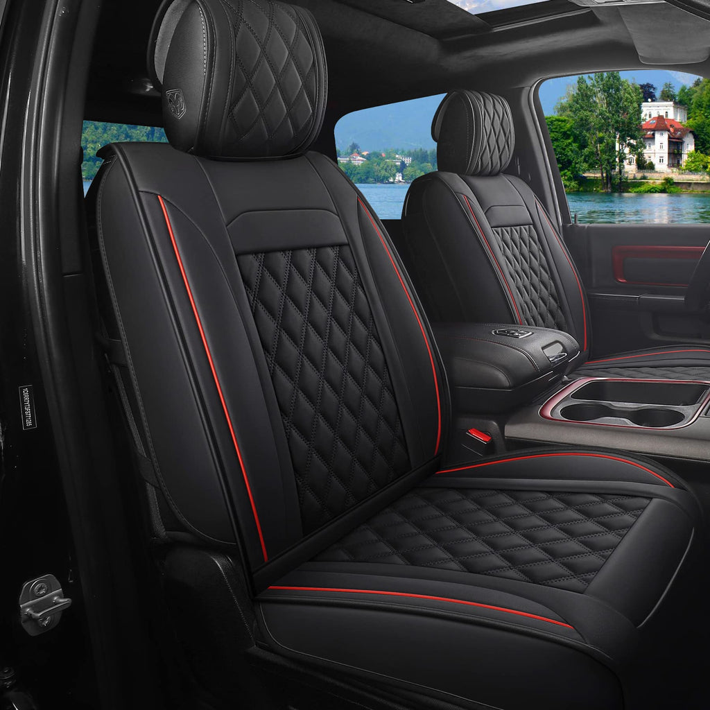 Waterproof Synthetic Leather Car Seat Covers 5PCS Full Set Black Red B2673