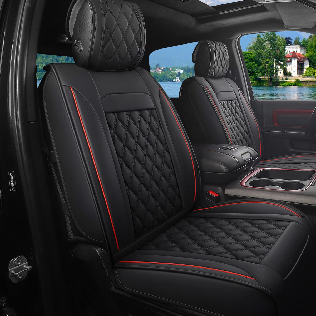Waterproof Synthetic Leather Car Seat Covers 5PCS Full Set Black Red B2673