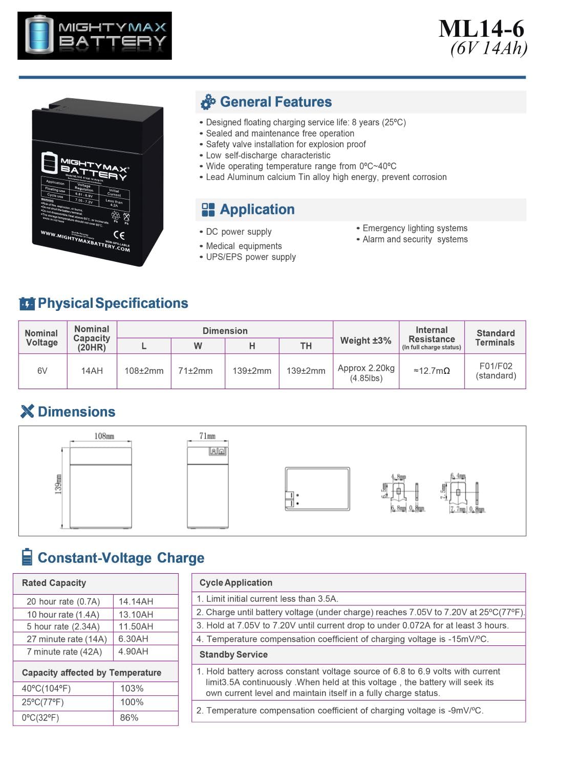 6V 14Ah AGM Replacement Battery 4 Pack L334