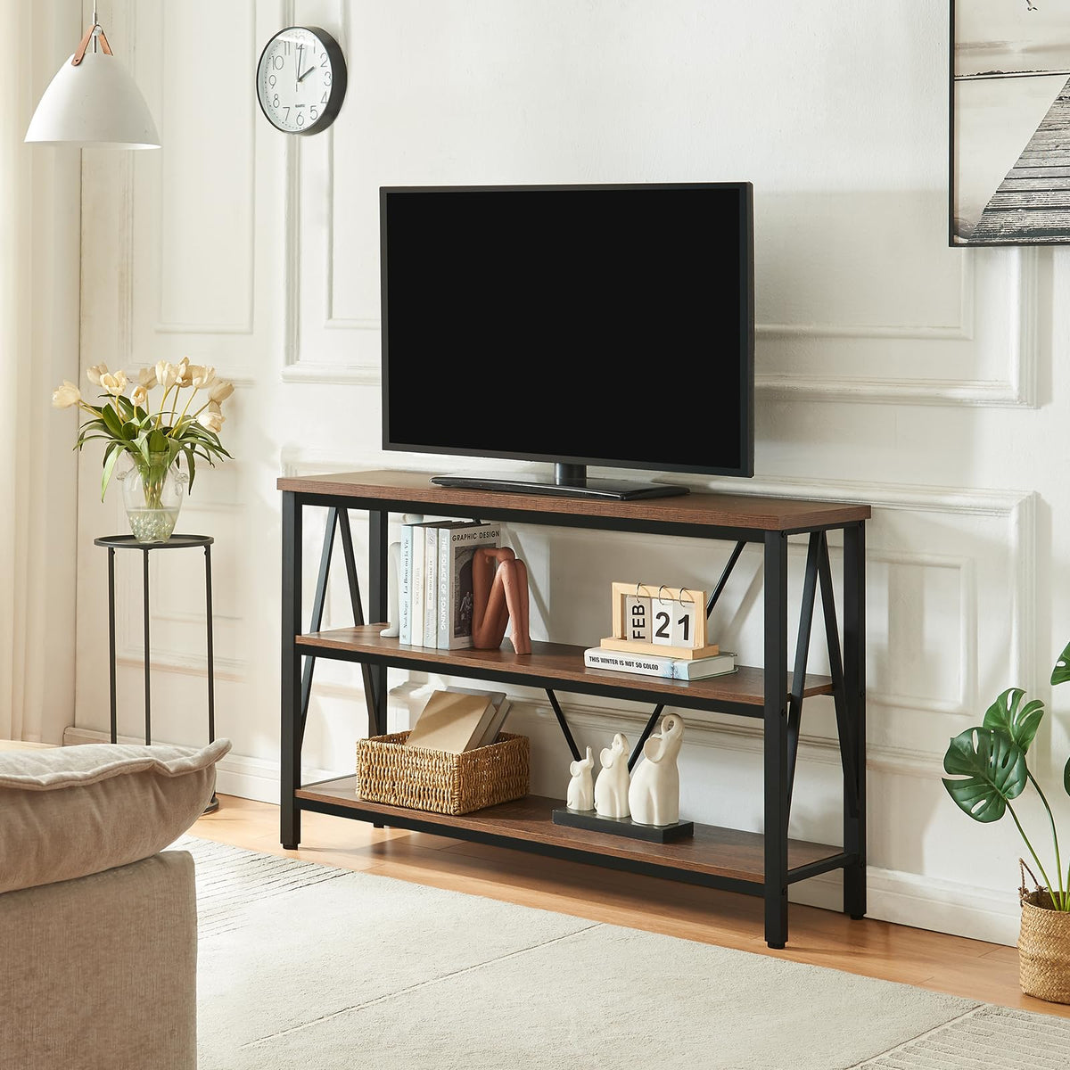 Brown 3 Tier Console Table with Open Shelves Q800123