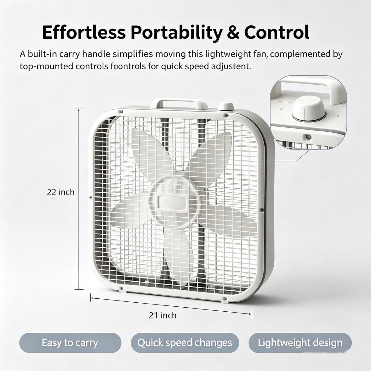 20 Inch 3-Speed Box Fan with Top Handle O19825
