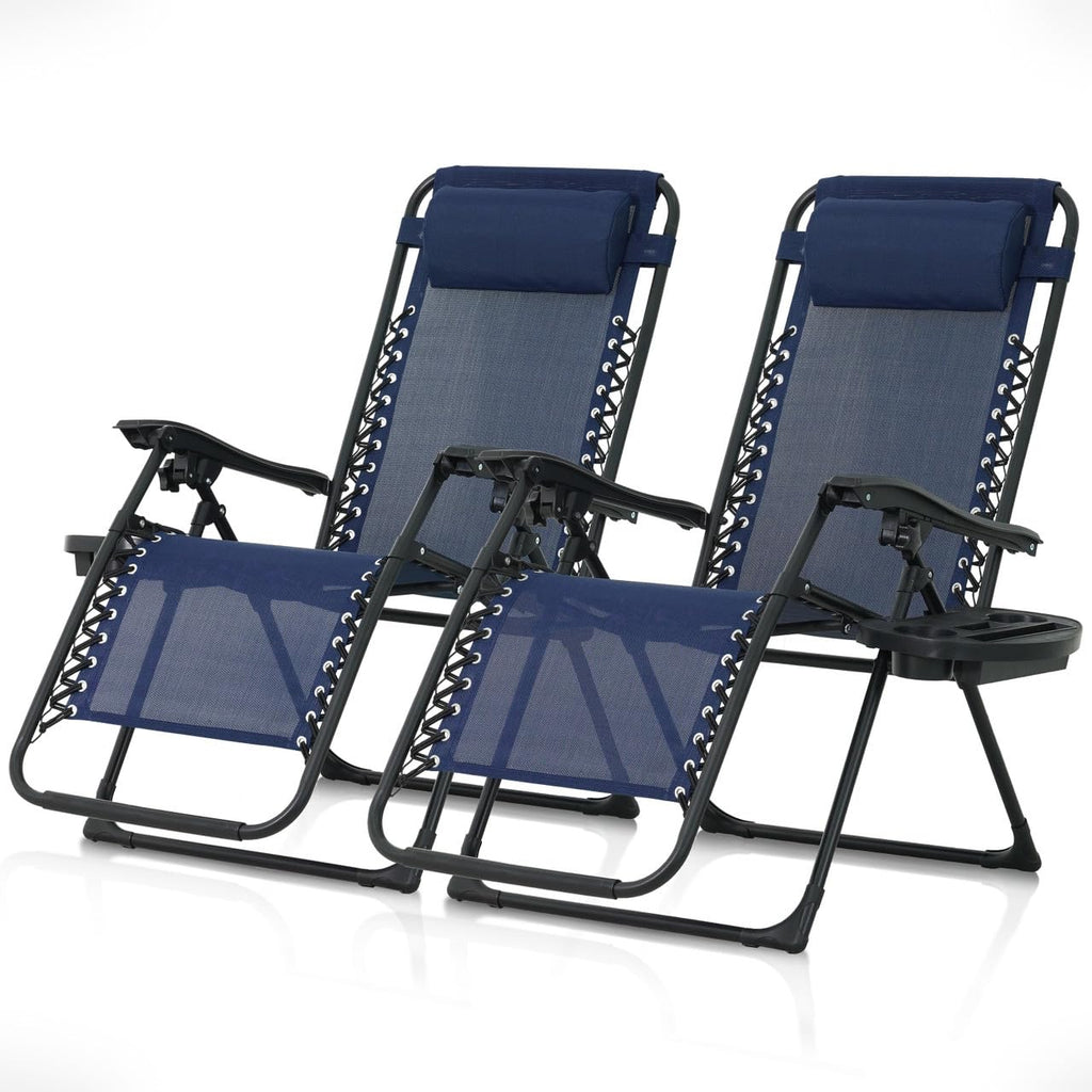 Blue Set of 2 Zero Gravity Chair with Side Tray B6444